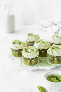 Matcha cupcakes with white chocolate cream cheese frosting
