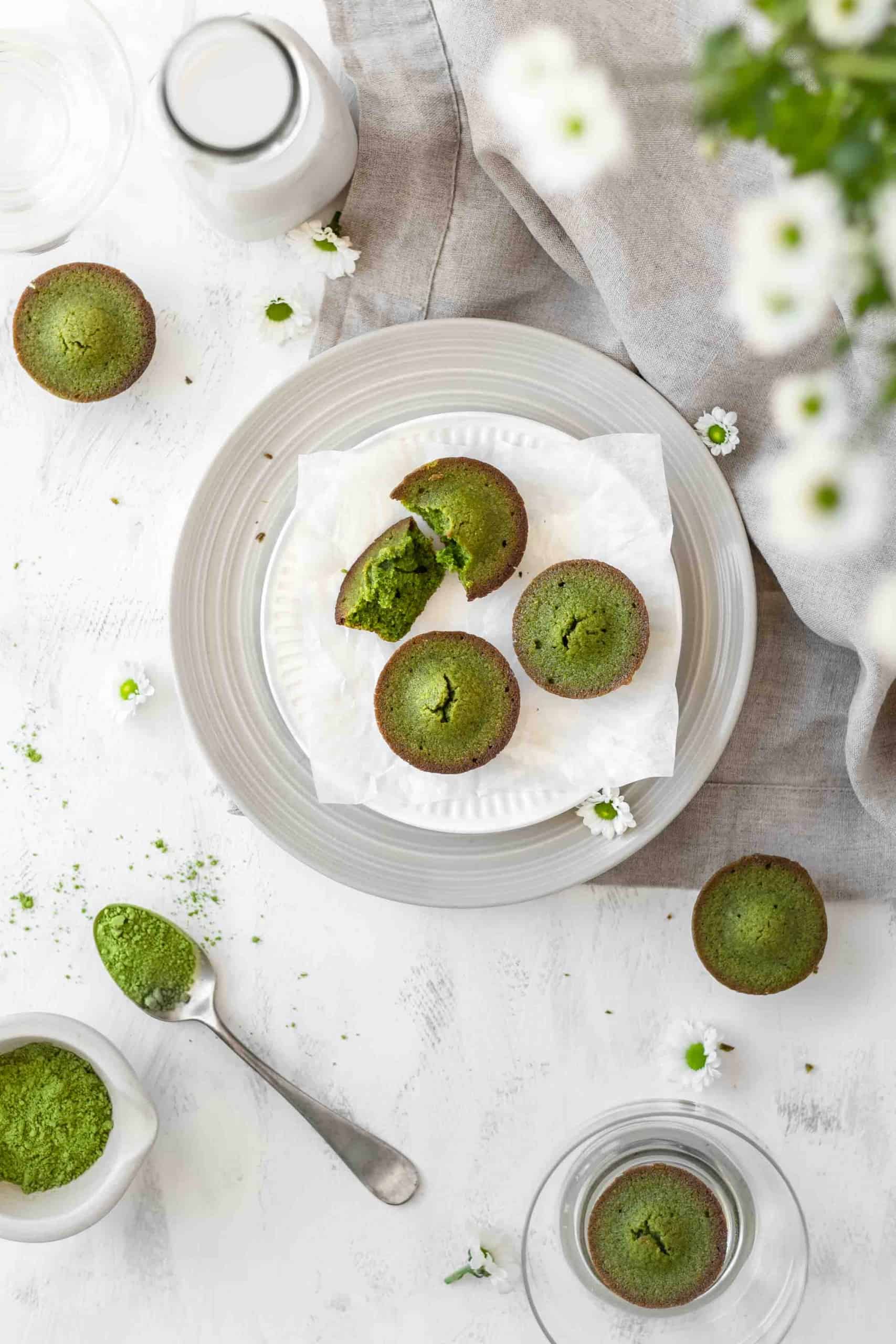 Matcha almond cakes on a plate