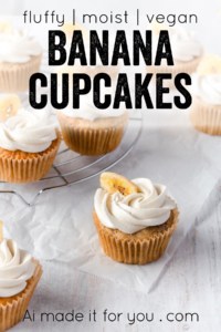 These vegan banana cupcakes are fluffy and moist, you would never guess they were vegan! With simple ingredients, these easy banana cupcakes are the best! #banancupcakes #vegancupcakes #vegandessert #fluffycake #moistcake #bananadessert