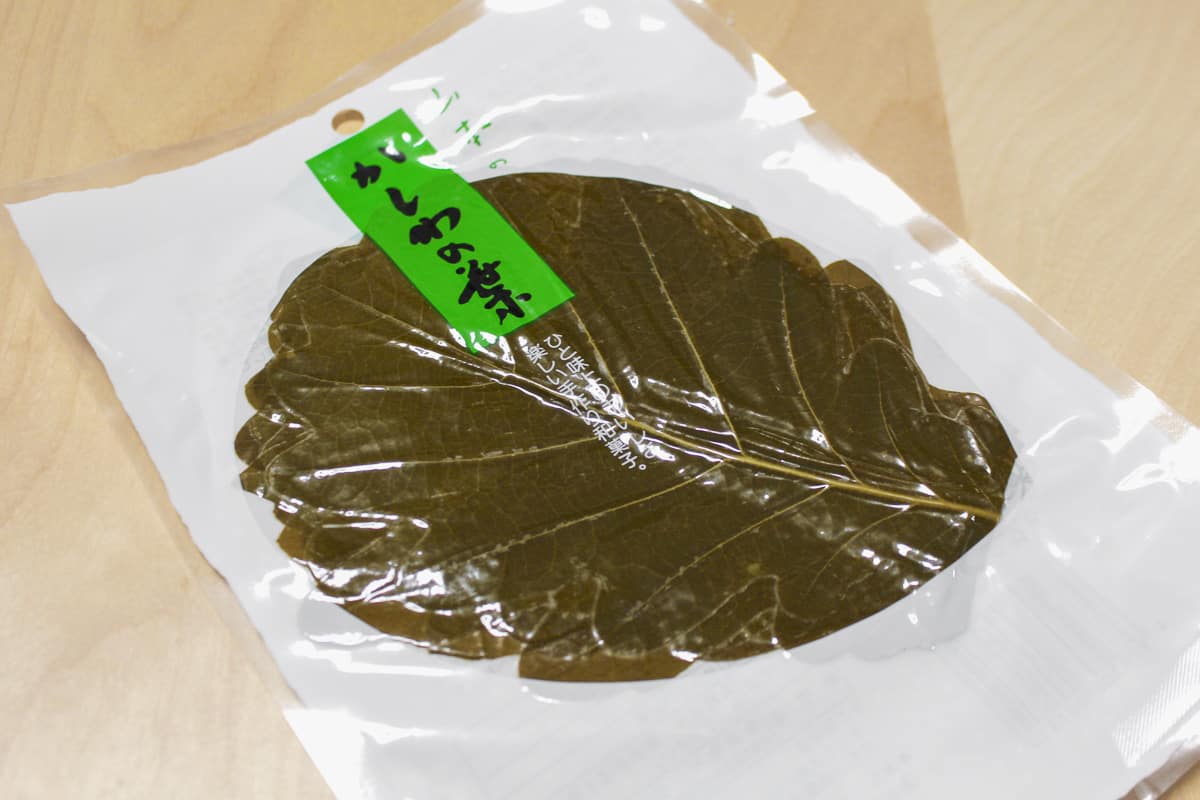Kashiwa leaves in the packaging.