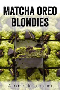 Matcha Oreo blondies are the bomb! These matcha blondies are fudgy and buttery like classic blondies but with earthy matcha green tea and dark cocoa Oreos! #matcha #greentea #oreo #blondies #fudgy
