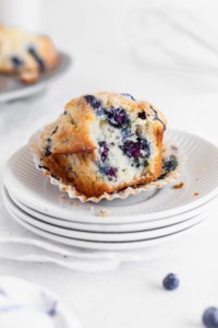 A bitten blueberry muffin