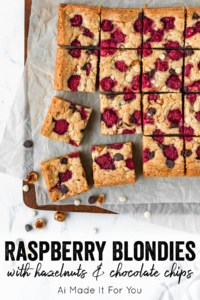 Raspberry blondies with hazelnuts and chocolate chips