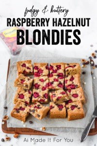 Raspberry blondies with hazelnuts and chocolate chips
