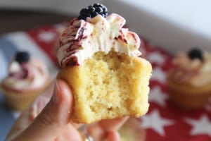 Corn Cupcakes with Corn & Blackberry Frosting