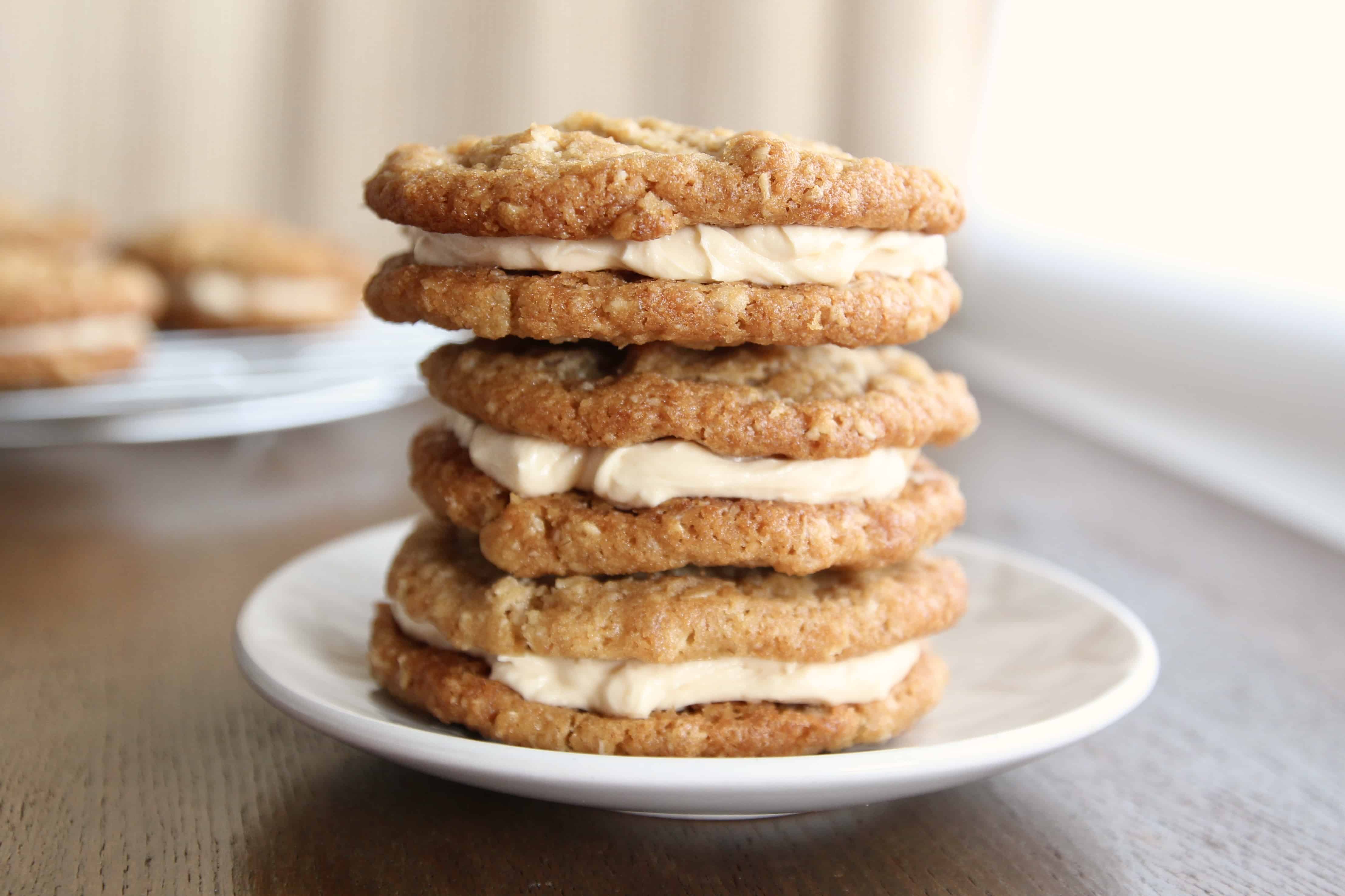 Chewy Coconut Oatmeal Cookie Sandwiches