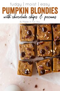 Fudgy pumpkin spice blondies with chocolate and pecans