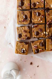 Pumpkin spice blondies with chocolate chips and pecans