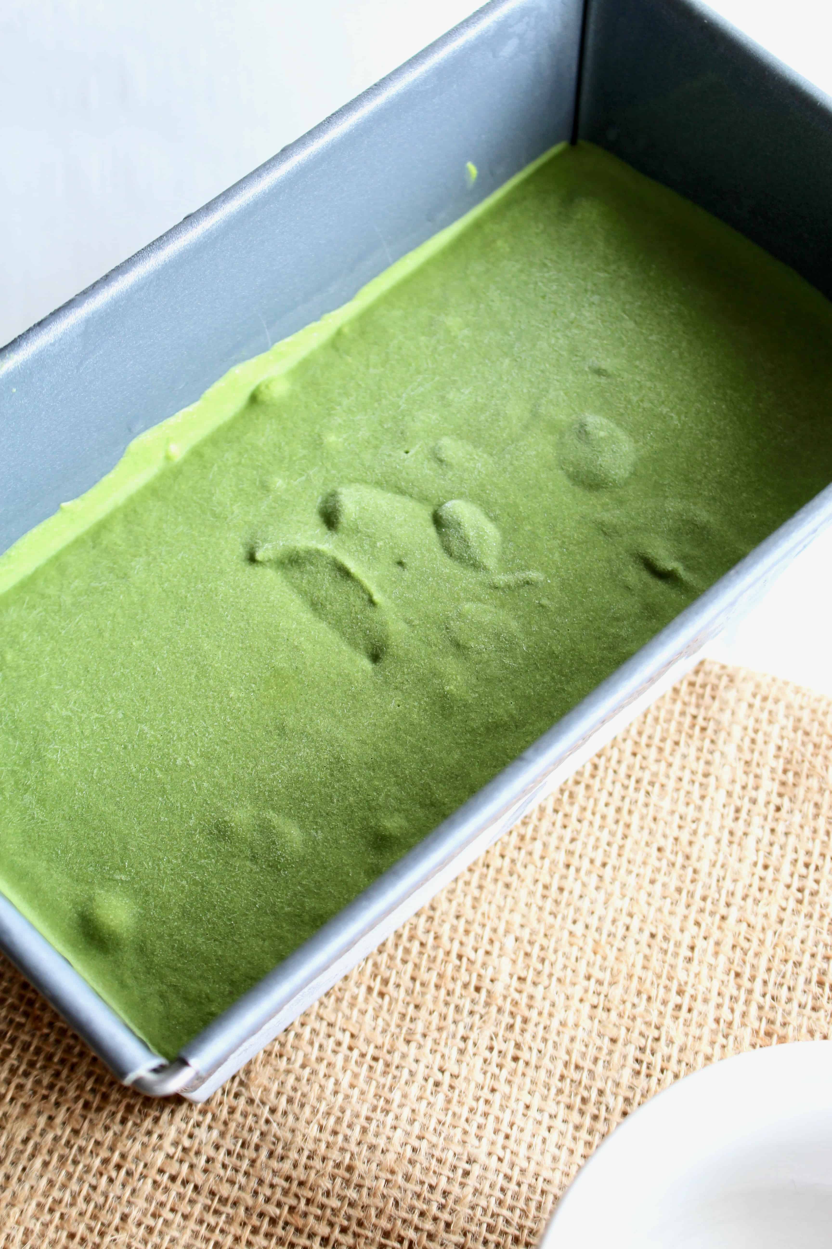Green ice cream in a loaf pan