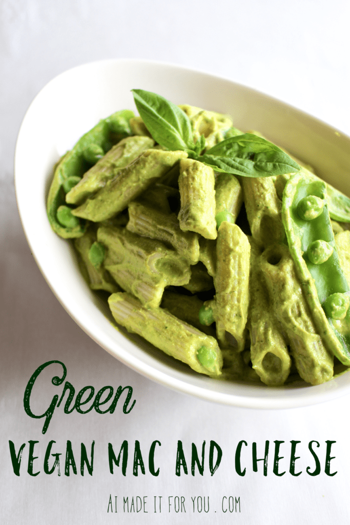 Healthy vegan mac and cheese that gets its green color from veggies and herbs! No food coloring here!
