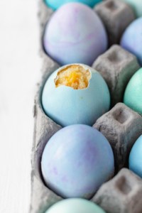 Dyed eggs with vanilla cake baked inside