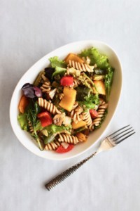 Easy pasta salad for summer picnics and barbecues! It’s vegan and gluten-free, but you won’t be missing the meat! #pasta #pastasalad #fusilli #roastedveggies #veggies #salad #bbq #barbecue #picnic #potluck #spring #summer #fathersday #fourthofjuly