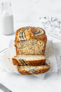 This banana loaf cake is crazy moist because I use a bunch of overripe bananas and cake flour! The best banana loaf ever! #bananabread #moist #bananacake #loafcake #quickbread #cakeflour #ripebananas