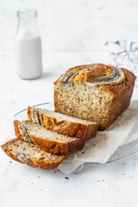 This banana loaf cake is crazy moist because I use a bunch of overripe bananas and cake flour! The best banana loaf ever! #bananabread #moist #bananacake #loafcake #quickbread #cakeflour #ripebananas