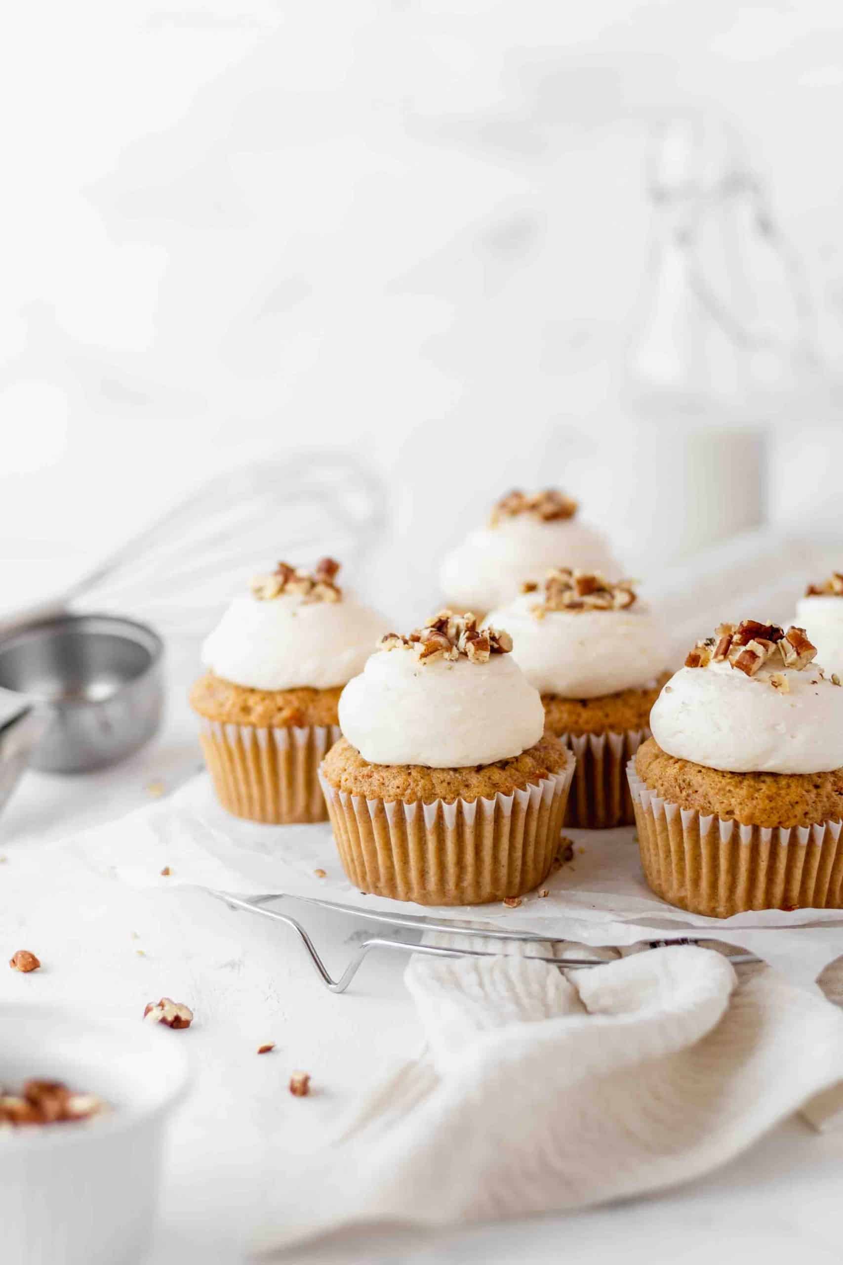 Carrot cake cupcakes with lemon cream cheese frosting