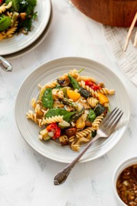 A plate of gluten free and dairy free pasta salad
