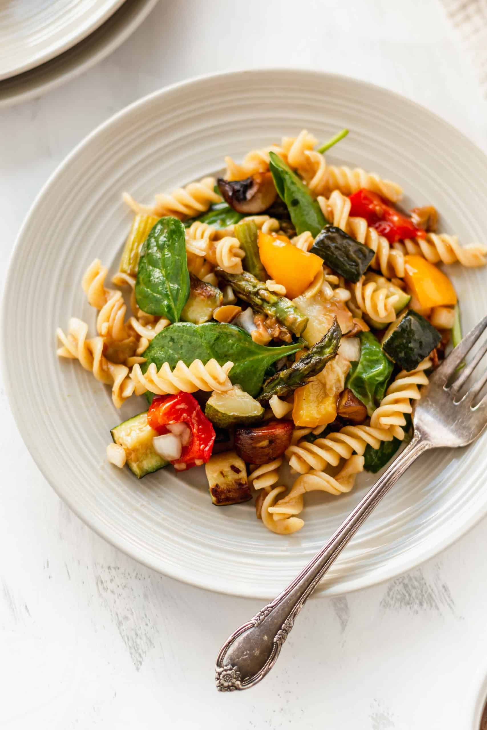 A plate of gluten-free pasta salad