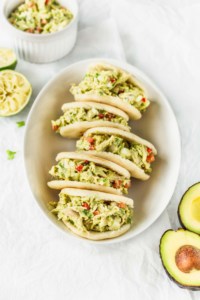 Gluten-free arepas stuffed with chicken and avocado salad! Amazingly delicious and satisfying!