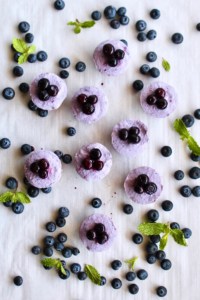 Vegan Blueberry Cheesecake Bites - They’re rich, creamy, and delicious, but dairy free and gluten free! Guilt free too! And when everything comes together in a blender, you really can’t complain! #vegan #vegancheesecake #cheesecakebites #blueberry #blueberrycheesecake #minidessert #dessert #frozendessert #tart #cashew #coconutyogurt #coconut #hotforfood