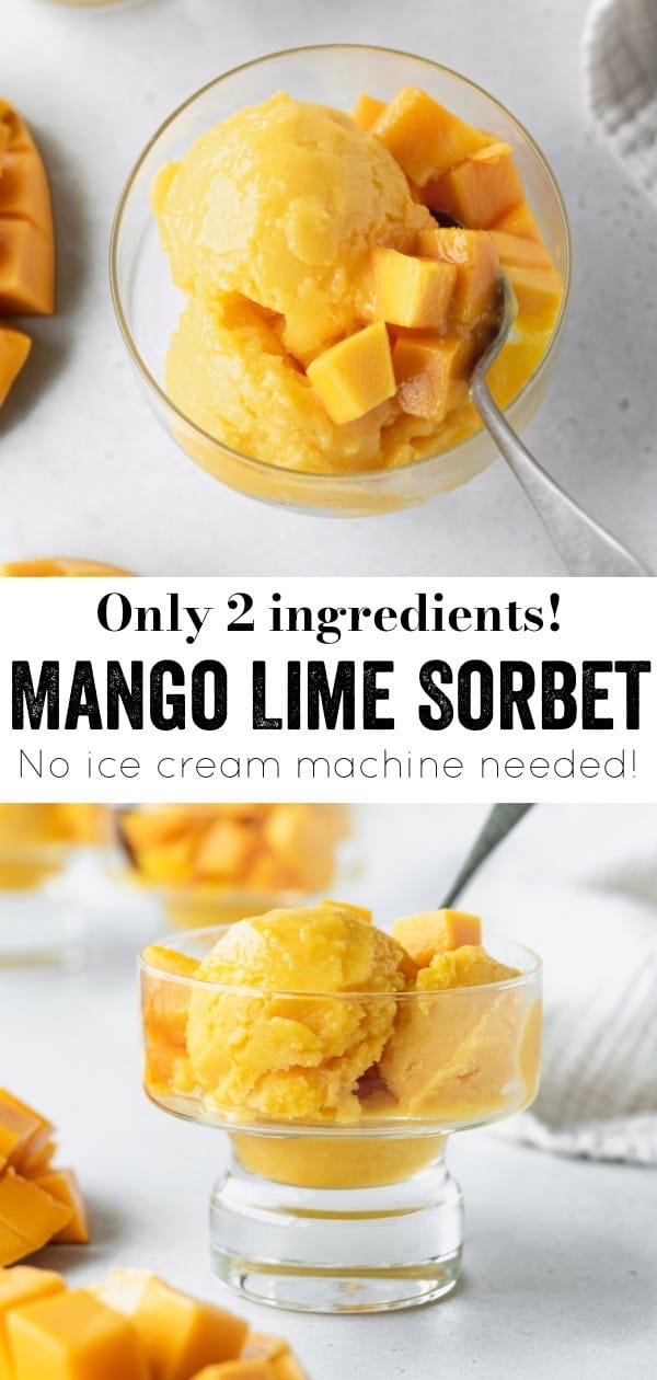 Mango lime sorbet with cubed mangoes