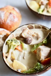 Vegan Japanese cream stew is the perfect dish to nourish your soul with comfort food this fall and winter! You’ll also be nourishing your body because it’s full of vegetables! I’ve swapped out the chicken for Nature’s Charm young green jackfruit, and the milk with Chef’s Choice coconut milk! #vegan #ChefsChoice #coconutmilk #NaturesCharm #jackfruit #jackfruitrecipe #veganrecipe #glutenfree #Japanese #creamstew #potatoes #carrots #onion #broccoli #fall #recipe #dinner #comfortfood #winter #creamy #dairyfree #meatfree #stew #creamsoup #vegetablestew