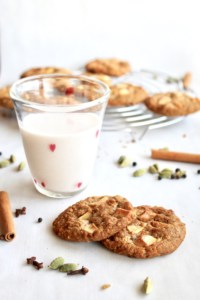 Cookies and milk is a match made in heaven! Have a glass of almond milk with my white chocolate chip cookies!