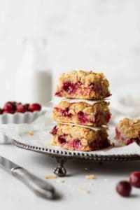 A stack of gluten free and dairy free cranberry oat bars