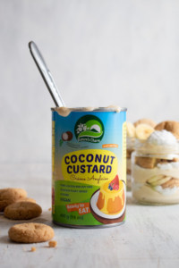 This no bake dessert is super quick and easy using Nature’s Charm coconut custard!