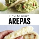 Vertical Pinterest image of arepas.