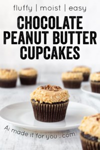 Rich, dark, and moist chocolate cupcakes topped with fluffy, creamy, and smooth peanut butter frosting. Simple yet irresistibly delicious! #chocolatecupcakes #peanutbutterfrosting #saltedpeanuts #fathersday #fathersdaydessert