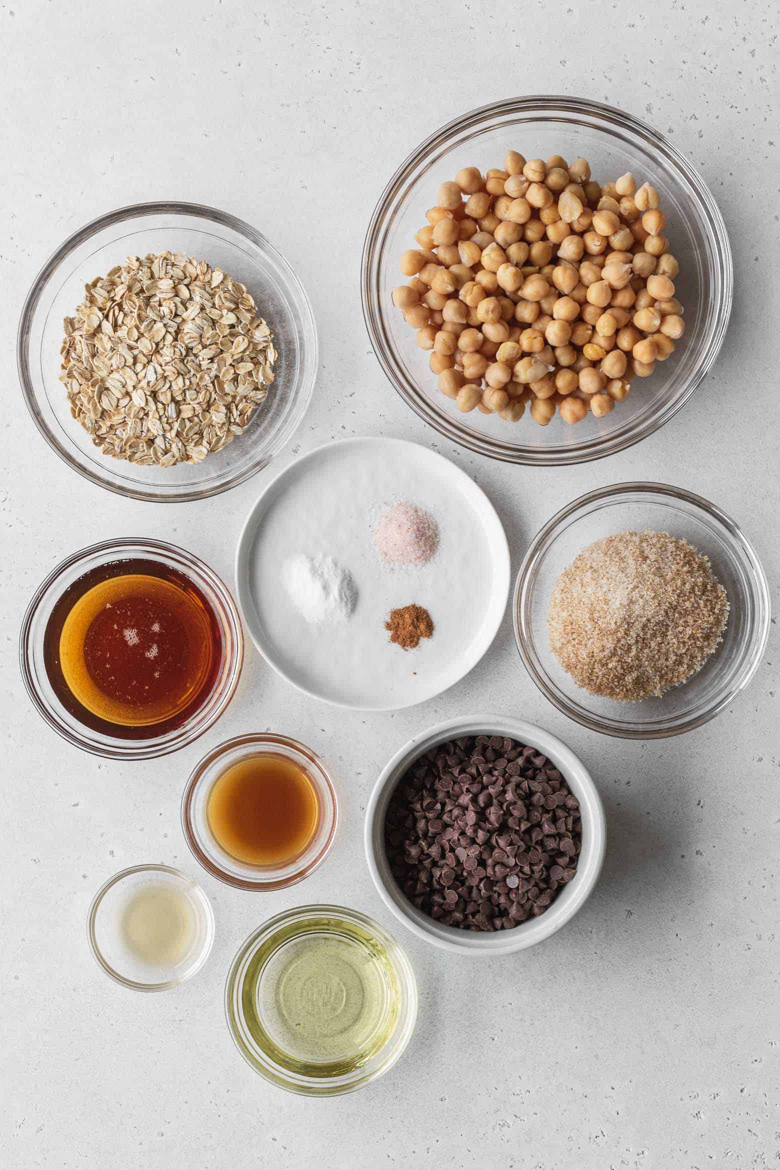 Ingredients for chocolate chip chickpea cookies