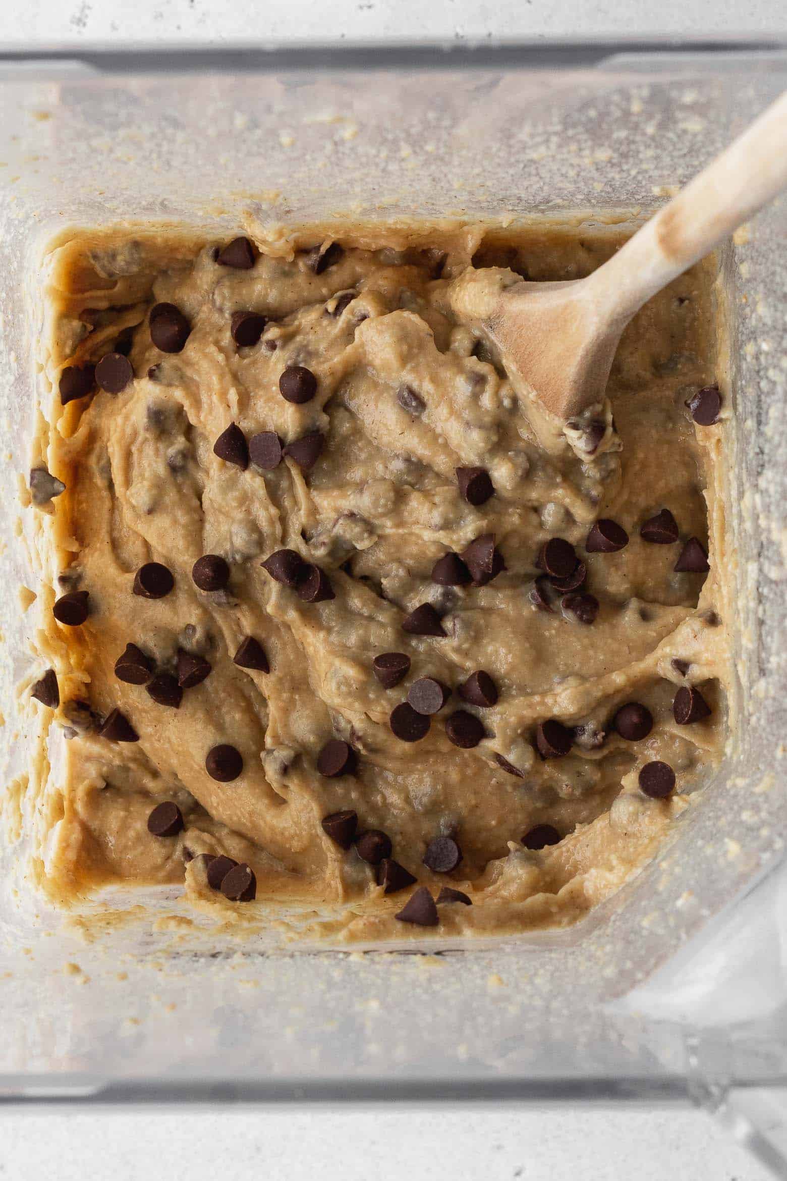 Chocolate chip chickpea cookie dough in a blender