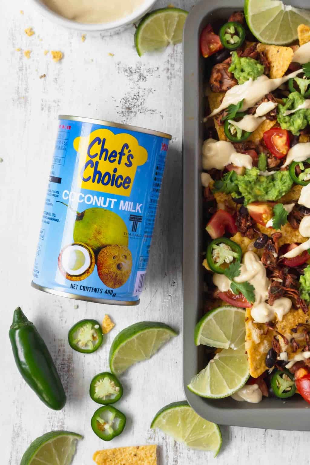 Pulled Jackfruit Nachos with Cheesy Vegan Queso 7 A saucepan filled with creamy vegan queso simmering on the stove, showcasing its smooth, rich texture before being added to the nachos.