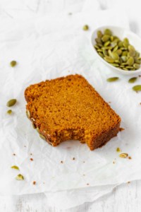 Canned pumpkin and maple syrup keeps this loaf cake moist for days! Perfect fall time treat!