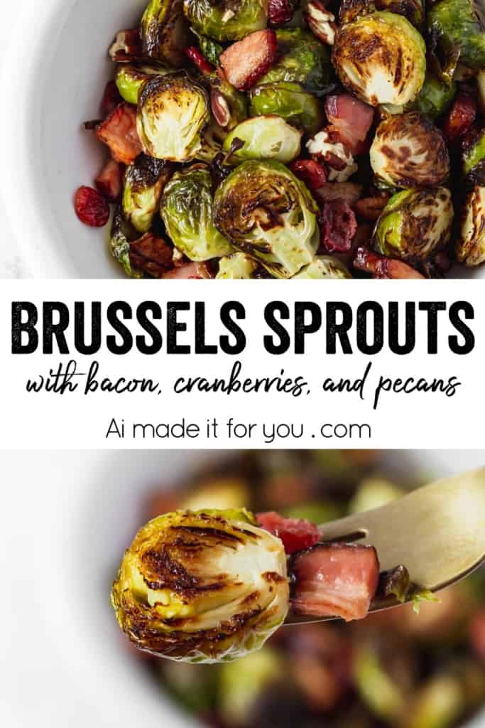 Brussels sprouts that don't suck and are actually delicious! Brussels sprouts are roasted with bacon, dried cranberries, and pecans. #roastedbrusselssprouts #brusselssprouts #thanksgivingsidedish #thanksgivingdinner #sprouts