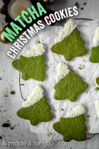 Matcha Christmas tree cookies are the perfect treats this holiday season that don’t include any food coloring! Super easy Christmas cookies! #christmastree #christmastreecookies #christmascookies #matchacookies #easychristmascookies