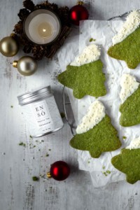 Matcha green tea powder adds a beautiful green hue to these holiday cookies! #christmastree #christmastreecookies #christmascookies #matchacookies #easychristmascookies