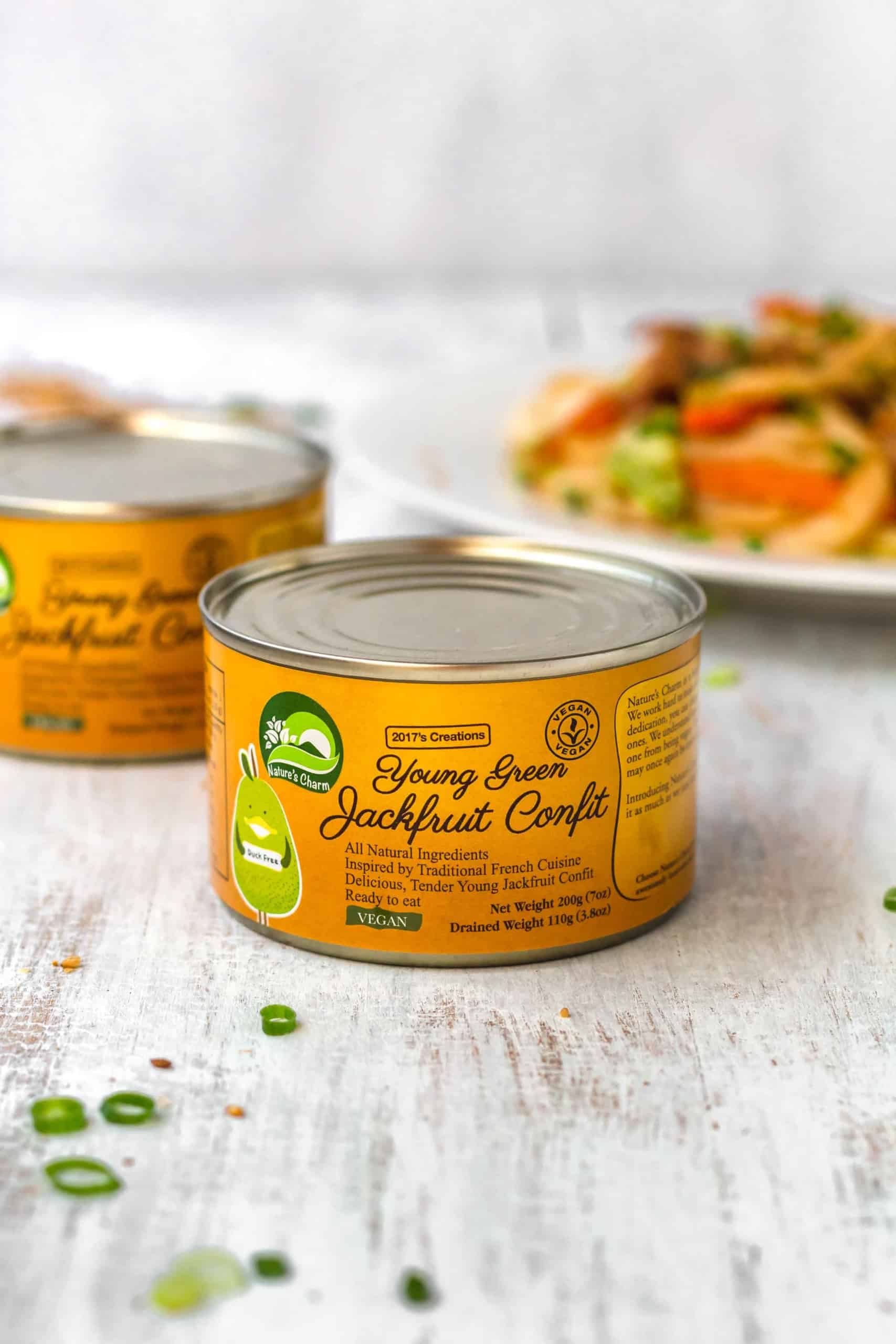 Cans of young green jackfruit confit