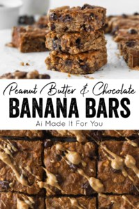 Super easy gluten-free and vegan banana oatmeal bars filled with chocolate chips and peanut butter