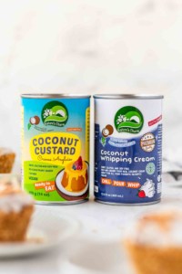 A can of coconut custard and a can of coconut whipping cream