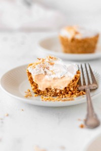 Vegan and gluten-free coconut cream pie on a plate