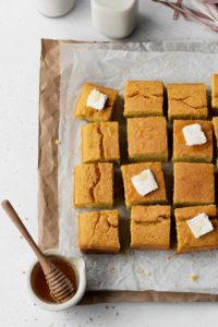 Squares of gluten free and dairy free cornbread