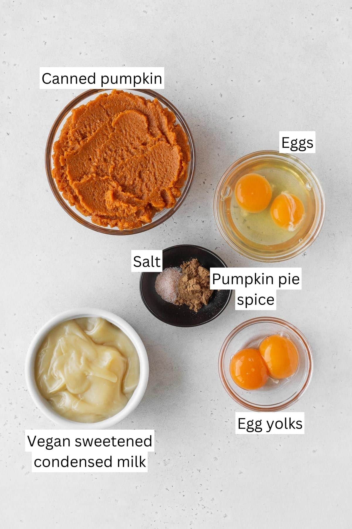 Ingredients for making dairy-free pumpkin pie filling