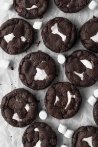 Gluten free double chocolate cookies with marshmallows