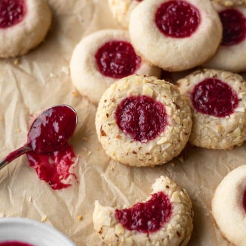 Gluten free thumbprint cookies with cranberry sauce