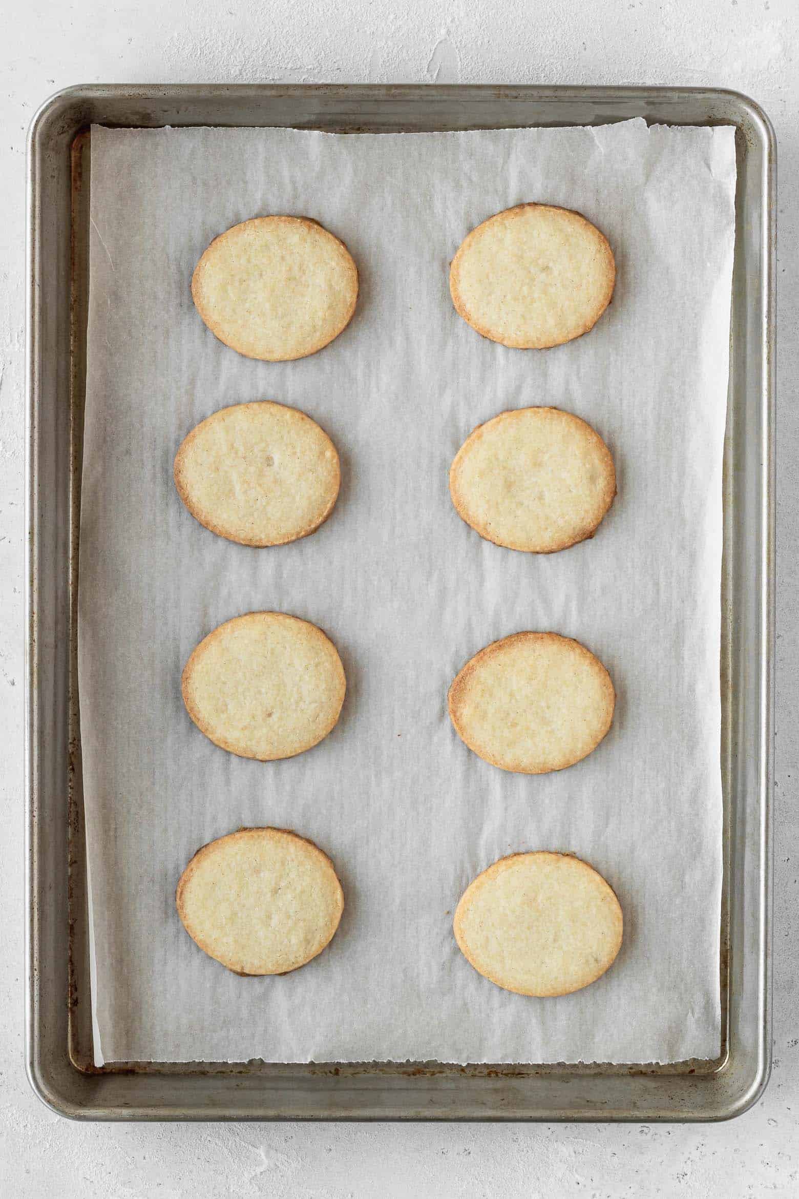Baked sugar cookies on a baking sheet