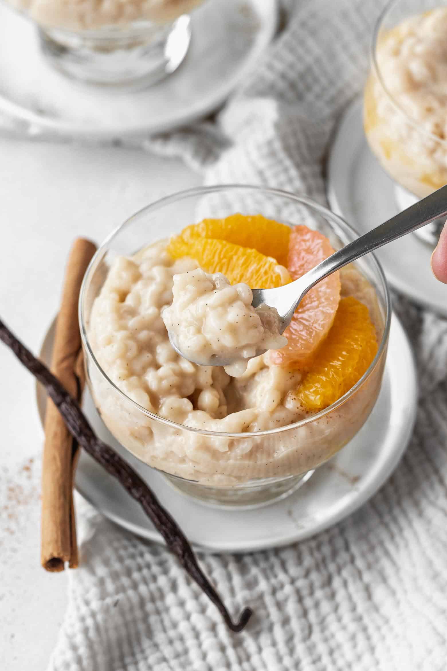 A spoonful of vegan rice pudding
