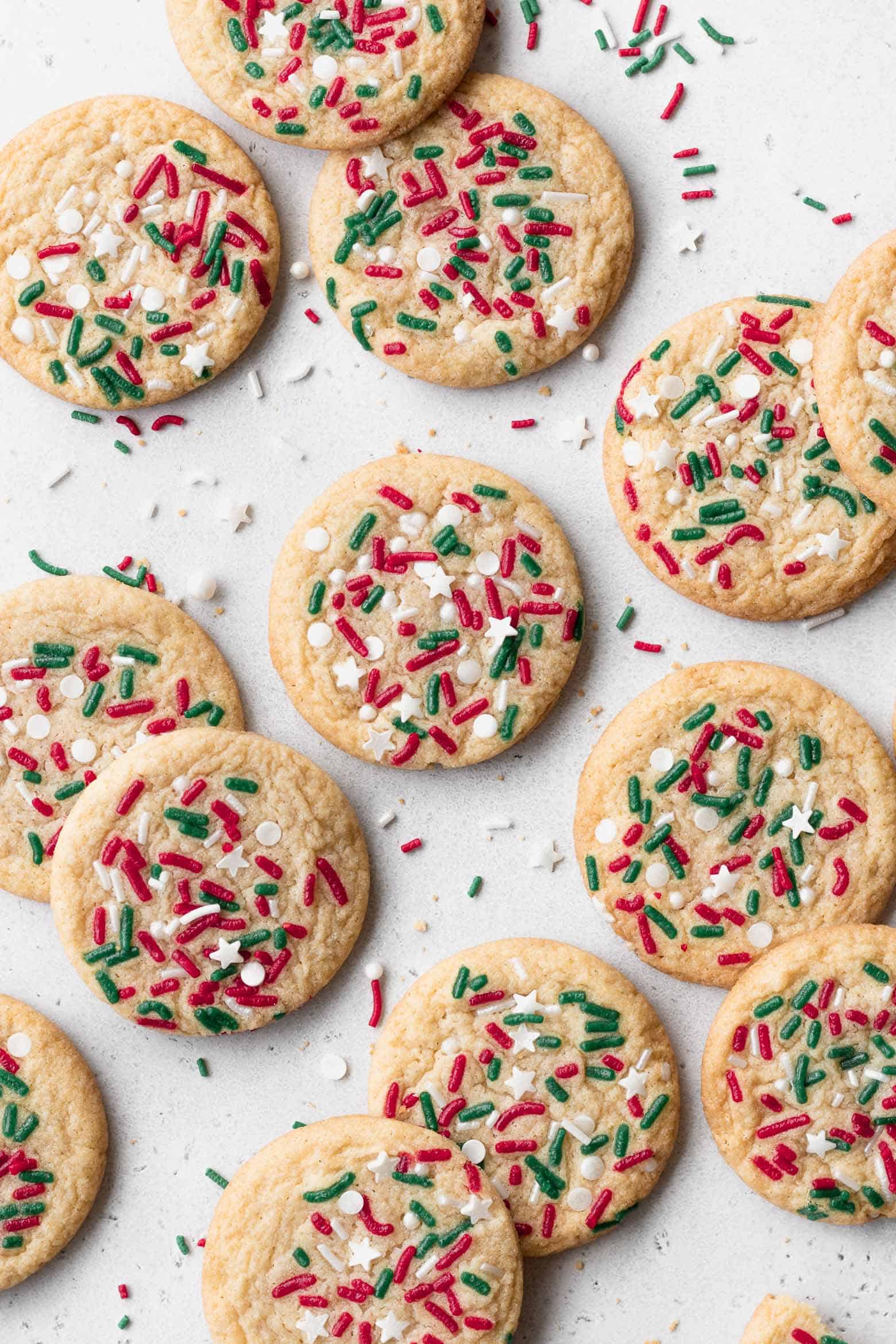 Christmas sugar cookies with sprinkles.