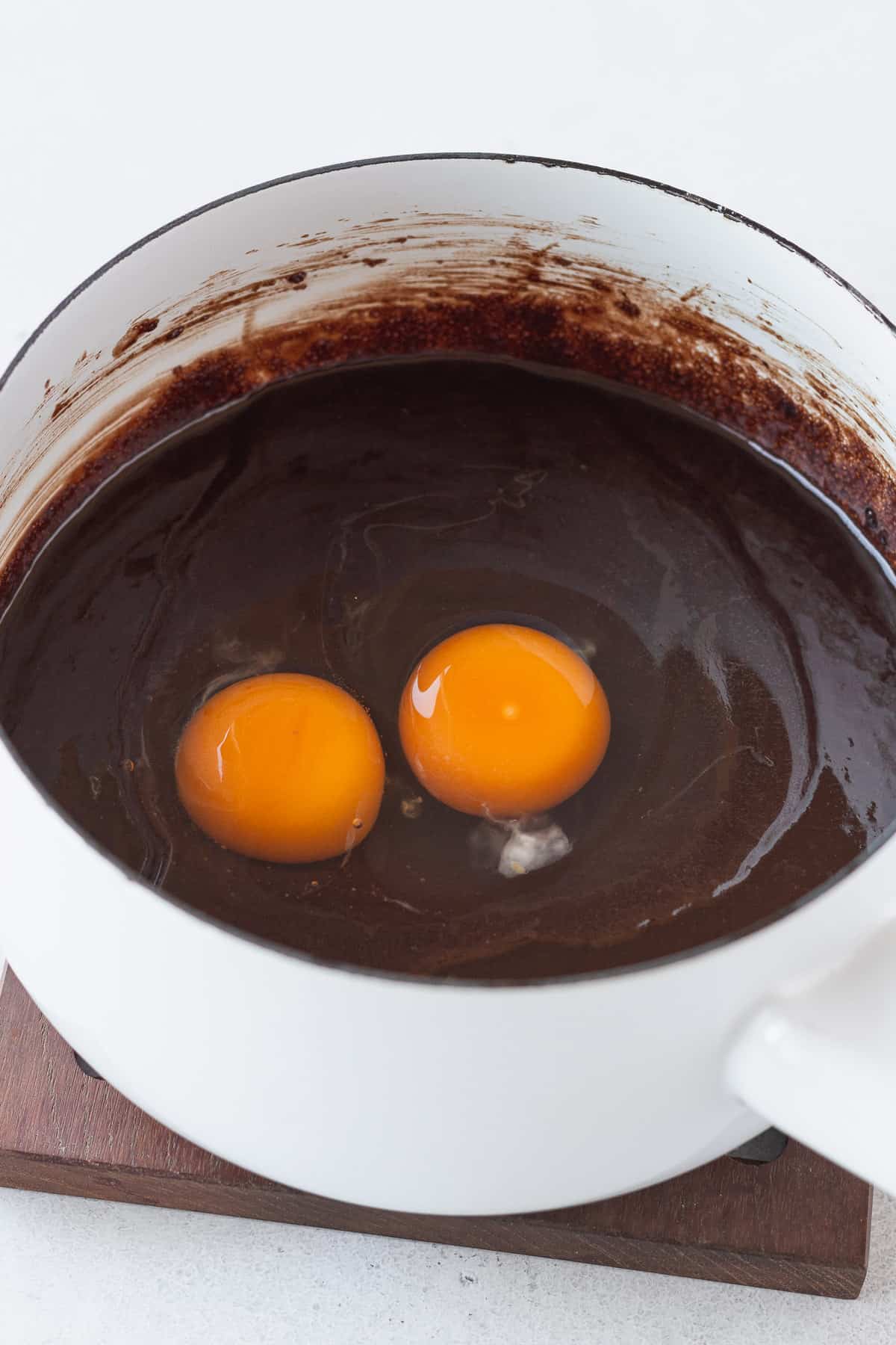 Eggs added to dairy-free brownie batter.