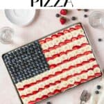 Vertical pin of a fruit flag pizza of the American flag.